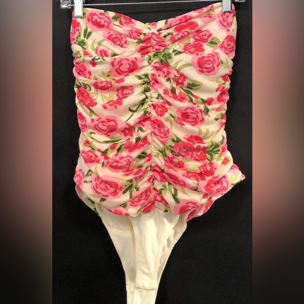 NWT Zara Pink Rose Floral Strapless Bodysuit